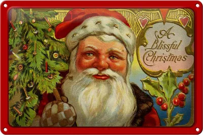 Produktbild von Blechschild Weihnachten Santa Claus Tannenbaum 30x20cm