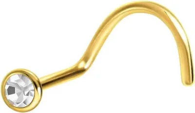 Produktbild von Nasenpiercing, Nasenstecker Titan Nasenstecker Spirale FLACHER KRISTALL Gold Stabstärke: 0,8mm