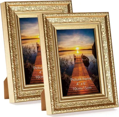 Produktbild von Bilderrahmen 10x15 cm Vintage Gold 2er Set Echtglas Wohnzimmer Schlafzimmer Büro