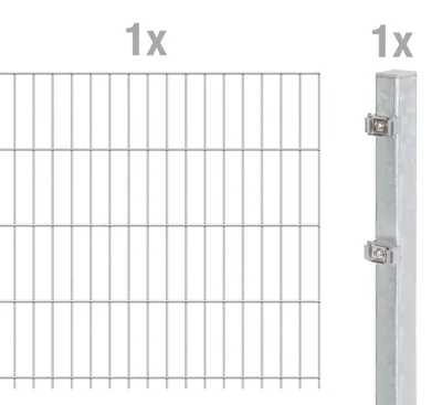Obrázek produktu pro Alberts 641337 Doppelstabmattenzaun als Zaun-Komplettset, feuerverzinkt, Höhe 103 cm, Länge 2,5 m