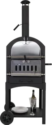 Obrázok produktu pre Gril na drevené uhlie HWC-N15, pec na pizzu na drevo, rošt na grilovanie na drevené uhlie, kameň na pizzu, čierna vysokoteplotne lakovaná oceľ