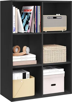 Produktbild von WOLTU Bücherregal Würfelregal 6 Fächer, Büroregal Aktenregal, Holzwerkstoff : Schwarz Farbe: Schwarz