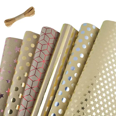 Productafbeelding van Omgoods - Set van 6 Gerecycled Kraftpapier Inpakpapier met Natuurlijk Touw