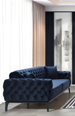 Image de Chesterfield Bleu 3 places Canapé moderne rembourré de luxe Sièges nobles