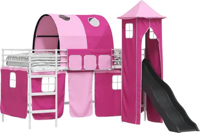 Produktbild von Kinderloftbett Weiß und Rosa 90 x 200 cm Metall