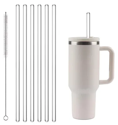 Produktbild von 6 Stk Ersatz Strohhalme Tritan Wiederverwendbar 30cm mit Reinigungsbürste für Stanley Cup 20/30/40 oz