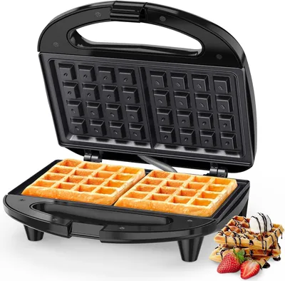 Produktbild von SNAILAR Belgisches Waffeleisen ABS07-W, 750 W, 2 Waffeln, Antihaft, Schwarz