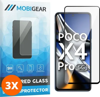 Produktbild von Mobigear Premium 9.98 POCO X4 Pro 5G Panzerglas Gehärtetes Glas Displayschutz - Hüllenfreundlich - Schwarz (3er Pack)