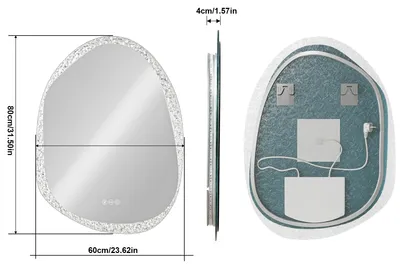 Image de Miroir de salle de bain LED - Miroir mural de forme irrégulière - Éclairage arrière - Anti-buée - 3 températures de couleur - Montage mural - 60x80 cm