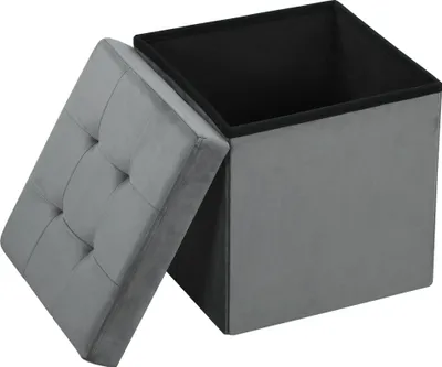 Image de HOMCOM Tabouret, pouf coffre rangement, pouf repose-pieds en tissu velours, pour la chambre à coucher, entrée, salon, charge 120 Kg, 38 x 38 x 38 cm, gris