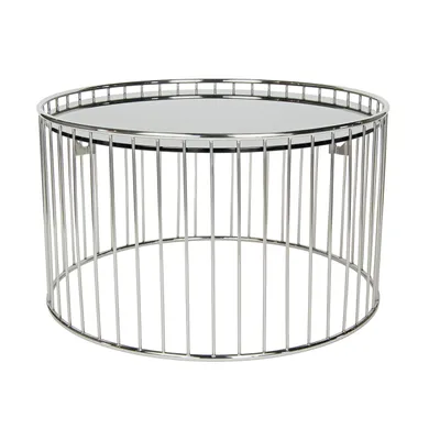 Produktbild von Runder Couchtisch Glas Schwarz Ø 60 cm – Wohnzimmertisch Modern Chrom-Gestell – Beistelltisch Loft Design Industrial – Kaffeetisch H 35 cm