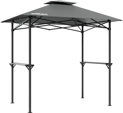Obrázek produktu pro Grilovací pavilon Wiltec v šedé barvě 245 x 152 x 242 cm, grilovací pavilon s kouřovodem, stříška na grilování s nepromokavou střešní plachtou, grilovací stan se 2 policemi