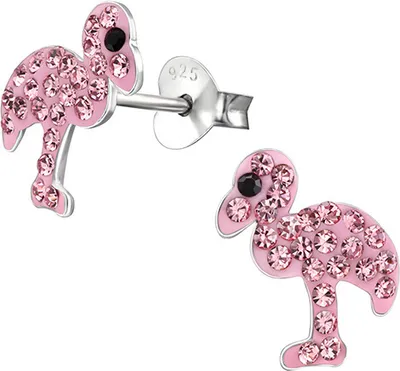 Produktbild von Kinderohrstecker: Silber Ohrringe für Mädchen und Damen „Kristall Flamingo“