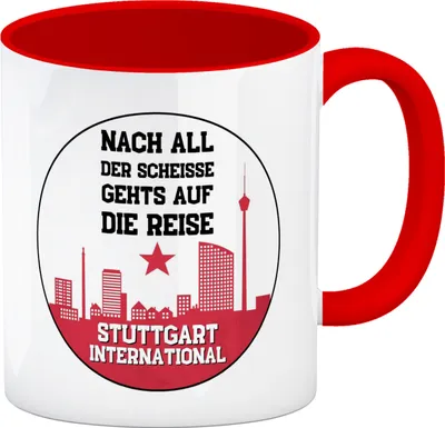 Produktbild von Stuttgart Europapokal Kaffeebecher in rot mit Spruch Stuttgart International