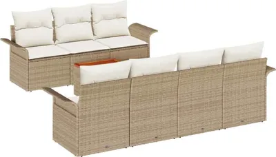 Image de Ensemble de canapés de jardin vidaXL, 8 pièces, beige, en polyrotin