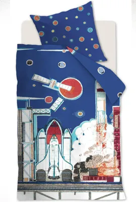 Produktbild von beddinghouse Kids Renforcé Bettwäsche 2 teilig Bettbezug 135 x 200 cm Kopfkissenbezug 80 x 80 cm Kids Rocket Ship 196416 Blau