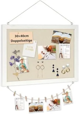 Produktbild von PromoHome® Doppelseitiges Korkbrett 30x40cm - Leinen-Memoboard mit weißem Rahmen - Inklusive 10 Pinnnadeln