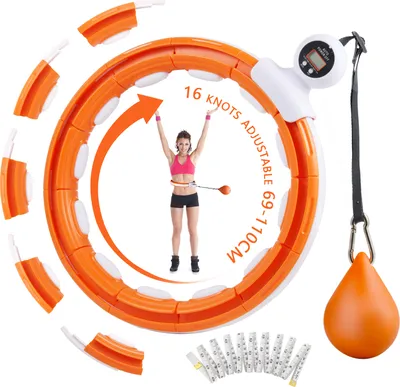 Imagen del producto de Aros de hula-hoop inteligentes de color naranja para adultos, con pelota de peso, y aros de hula-hoop con 16 secciones ajustables para facilitar su desmontaje, ideales para el ejercicio físico y la pérdida de peso