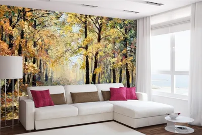 Produktbild von Vlies Fototapete GEMÄLDE - WALD MIT ABGEFALLENEN BLÄTTERN 375 x 250 cm (inkl. Kleister) - Vlies Tapete, Wandtapete, Wandbilder - Tapete für Wohnzimmer Schlafzimmer, Büro, Küche - Montagefertig