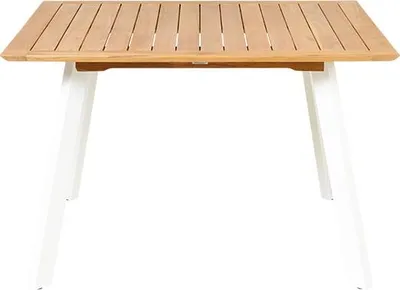 Produktbild von Luna Tisch quadratisch 120x120 cm aus Teakholz Beine Aluminium Weiß