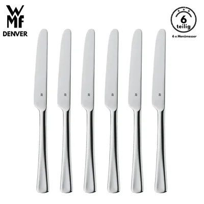 Produktbild von WMF Denver Menümesser , 6-teilig, Cromargan® Edelstahl, geschmiedete Klinge, spülmaschinenfest, Tafelmesser, Messerset, Messer, Besteck set