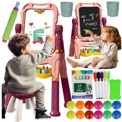 Zdjęcie produktu dla Tablica edukacyjna dwustronna kredowa magnetyczna + akcesoria Różowa Z2108R
