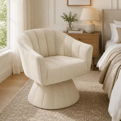 Produktbild von Edler 360° Drehstuhl Ergonomisch Sitzpolsterung Rückenpolsterung Armlehnen Modern Stabil Beige 70 x 66 x 72 cm