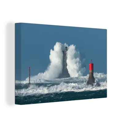 Produktbild von OneMillionCanvasses® - Leinwandbilder - 140x90 cm, Sturm auf einen Leuchtturm, Wandbilder Kunstdruck Wanddekoration