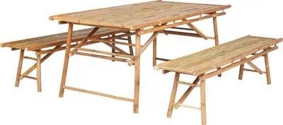 Produktbild von BELIANI Gartenmöbel Set Hellbraun aus Bambusholz 4-Sitzer mit 2 Bänken 1 Tisch Gartenmöbel Outdoormöbel Modern Boho Stil