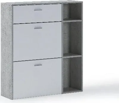 Produktbild von Schuhregal model Wind, 2 Schwingtüren und Schublade, 90x26x101,5cm, Grau und Weiß, für 12 Paar Schuhe