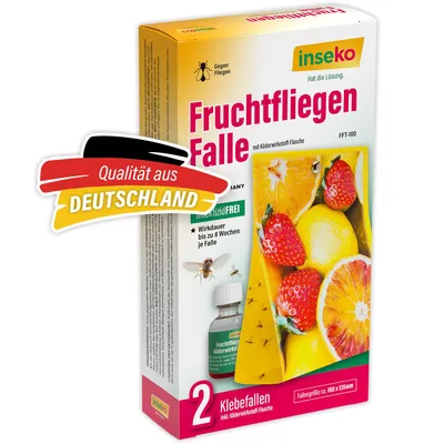 Produktbild von inseko 1x Fruchtfliegen Falle I effektive Obstfliegenfalle I inkl. Fruchtfliegenköder und 2 Klebefallen (442369)