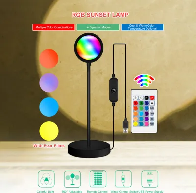 Obrázek produktu pro RGB Sunset Atmospheres Lamp 360 Nastavitelné projekční světlo západu slunce USB Romantické LED noční světlo s dálkovým ovladačem pro selfie/obývací pokoj/tematickou párty Dekorace do ložnice