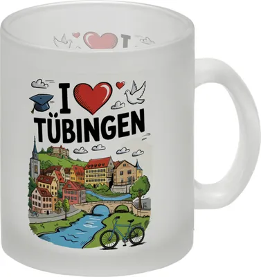 Produktbild von I love Tübingen Glas Tasse mit Sehenswürdigkeiten