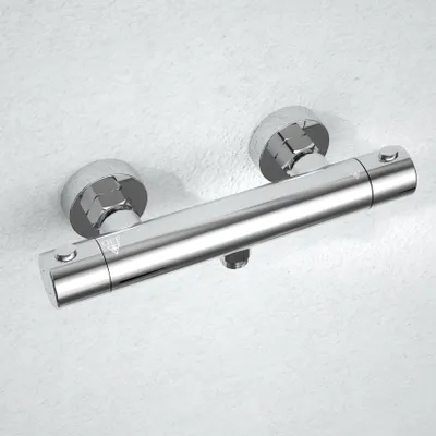 Produktbild von JOHO Thermostatbatterie Duscharmatur mit Thermostat, Dusche Thermostatarmatur Mischbatterie mit 38 °C Sicherheitstaste, Duscharmatur Chrom Rund