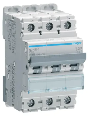 Image de Hager Disjoncteur de protection de ligne 3p.,C-20A,10kA,3M NCN320 (NCN320)