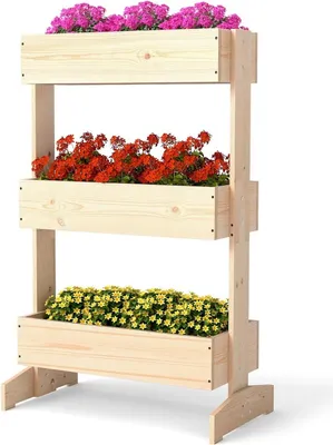 Produktbild von Vertikaler Gartenpflanzer mit 3 Ebenen, Kiefernholz, 69 x 39 x 109 cm