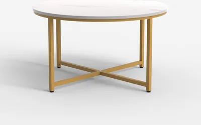Image de Table de salon ronde 80 cm avec plateau effet marbre Granato - Or