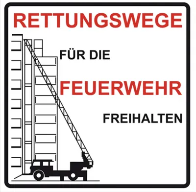Produktbild von Schild Feuerwehrzufahrt Rettungsweg für die Feuerwehr freihalten 50x50cm