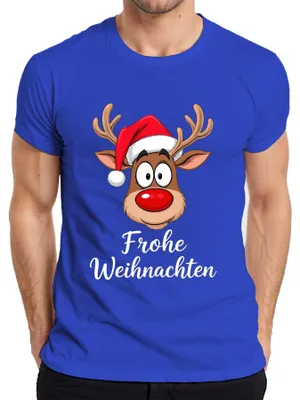 Immagine prodotto di Maglietta da uomo Merry Christmas Reindeer Rudolf Cartoon Cute Funny Gift, Blu, 3XL