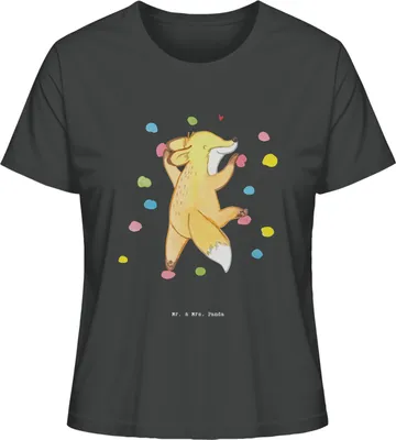 Produktbild von Mr. & Mrs. Panda Damen T-Shirt Fuchs Bouldern Größe M - Anthrazit - Geschenk, Klettern, Oberteil, Basic, Kurzarmshirt, Boulderhalle, Kletterhalle