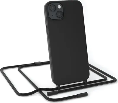 Produktbild von EAZY CASE Handykette Silikon Premium kompatibel mit Apple iPhone 14 Plus Handyhülle mit Umhängeband, Handykordel mit Schutzhülle, Silikonhülle, Hülle mit Band, Schwarz