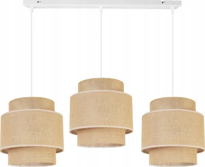 Produktbild von Boho Hängelampe - Deckenlampe - Pendelleuchte aus Metall mit Lampenschirm aus Stoff - E27 - 3-Flammig - Weiß Basis und Jute