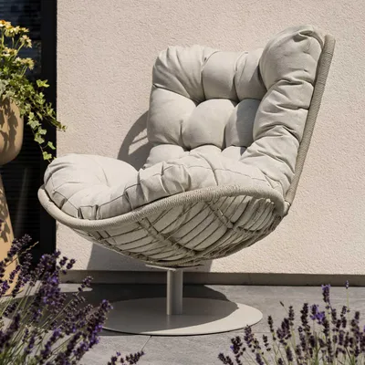 Produktbild von di volio Gartensessel SALO - beige, Lounge Sessel aus PE-Rattan mit Standfuß, bequem & stabil