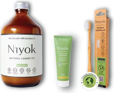 Produktbild von Niyok Kokosöl Mundwasser | Kokosöl Zahnpasta & Zahnbürste | Niyok