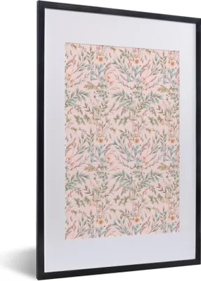 Produktbild von MuchoWow® MuchoWow® Gerahmtes Poster Blumen - Muster - Rosa 40x60 cm - Poster mit zchwarzem Bilderrahmen - Poster in Rahmen