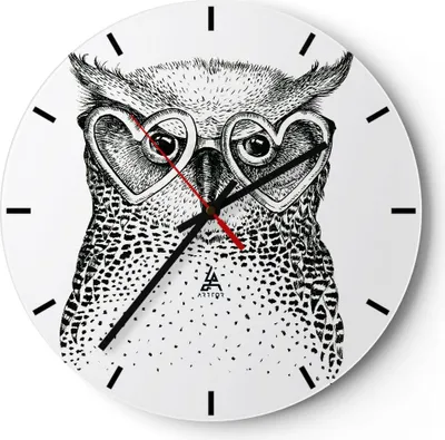 Produktbild von Wanduhr - Rund - Glasuhr - Mode Design Eule Aquarell - 40x40cm - Schleichendes Uhrwerk - Lautlos - zum Aufhängen bereit - Dekoration Modern - Wanddekoration aus Glas - C3AR40x40-3124