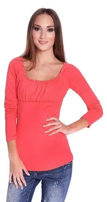 Produktbild von Damen Longshirt mit U-Ausschnitt ; Koralle/2XL/3XL 44/46