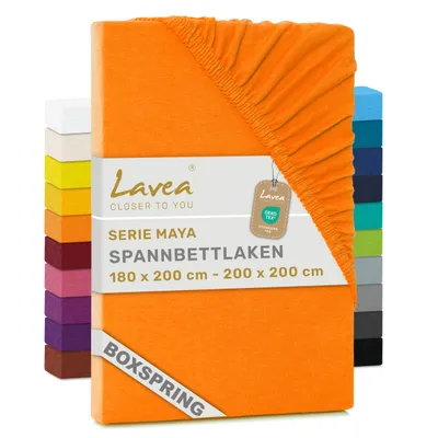 Produktbild von Lavea® Spannbettlaken 180-200x200 cm - Boxspringbett, Jersey, 40 cm Steghöhe, 100% Baumwolle, weich, atmungsaktiv, pflegeleicht, formstabil - Abendrot