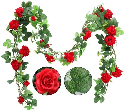2er-Set Rosen-Girlande 95 cm, künstlich, rot, für Dekoration