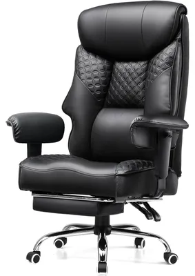 Zdjęcie produktu dla Fotel gamingowy/ergonomiczny fotel biurowy – CH810 – do 180 kg – skóra – regulacja wysokości – obrót o 360° – wysuwany podnóżek – czarny